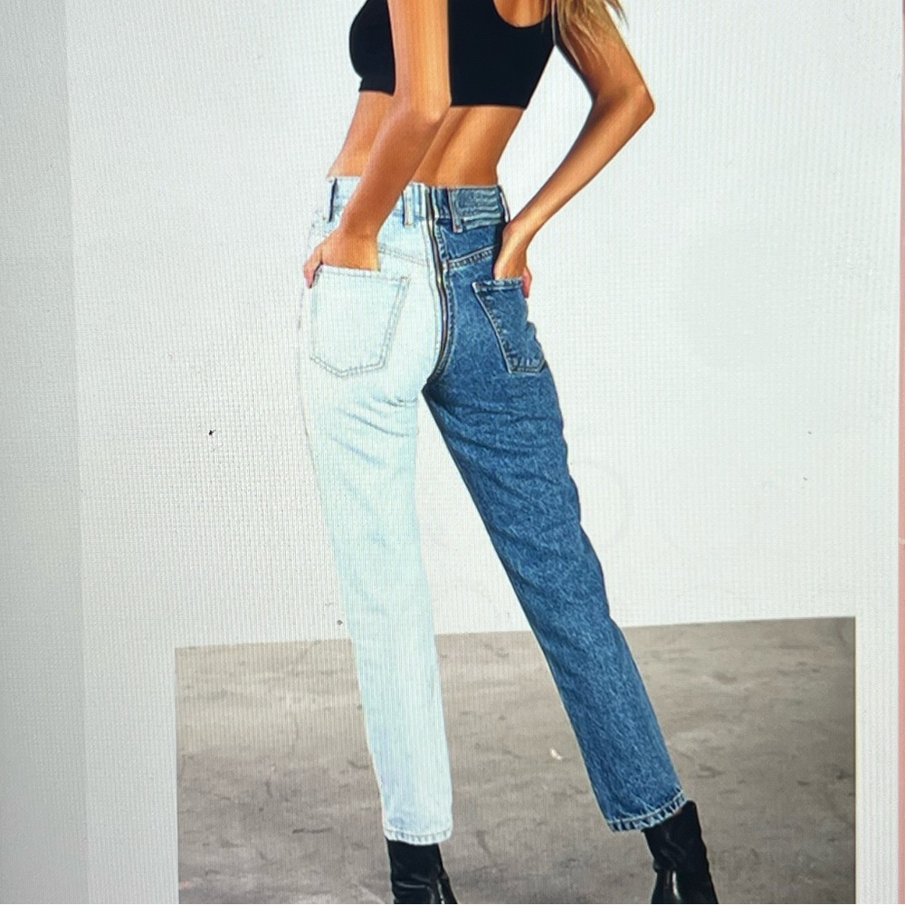 REVICE Two-Tone Denim Straight Leg Jeans